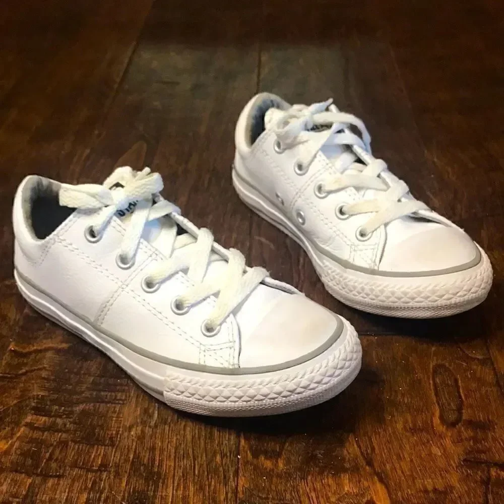 Converse All Star white leather lace-up sneakers, size 12